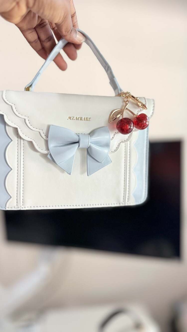 MZACRAKE Lolita Style Scalloped Trim Crossbody Satchel Bag with Bow and Cherry C